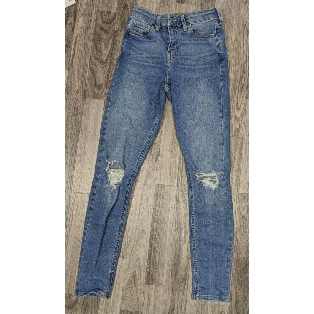 (3/$35) Topshop Moto Womens‎ Size 26 Distressed Skinny Jamie Denim Blue Jeans